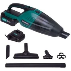 VONROC Aspirador De Mano - VPower 20V - Depósito De 0,5L - Juego Completo Incl. 1x Batería De 4,0Ah, Cargador, 3 Boquillas Y Tubo De Extensión