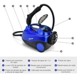 COSTWAY Limpiadora A Vapor Con 19 Accesorios, 1,5 L,2000 W Y Cierre De Seguridad Para Niños Para Alfombra Piso Ventana Automático (Azul) -Hogar Limpieza Tienda 38745713 4